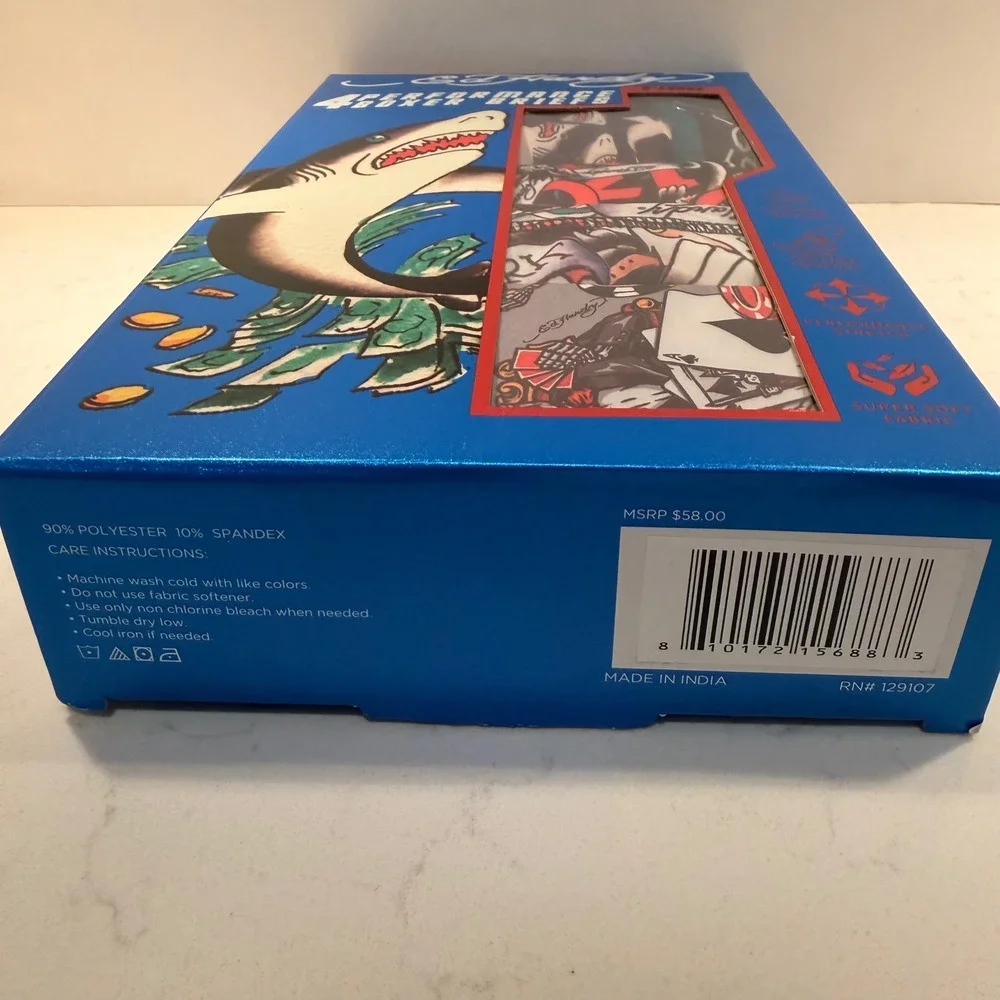 Ed Hardy Performance Boxer Briefs 4 Pack (XL 40-42) Stretch Skulls Sharks Comfy
